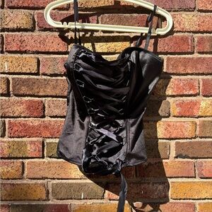 Black Satin Corset with Ribbon Detail